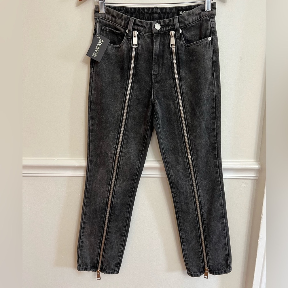 BLANK NYC High-Rise Black Acid Wash Jeans Dual Front Zippers Trendy Slim Fit - Picture 12 of 15